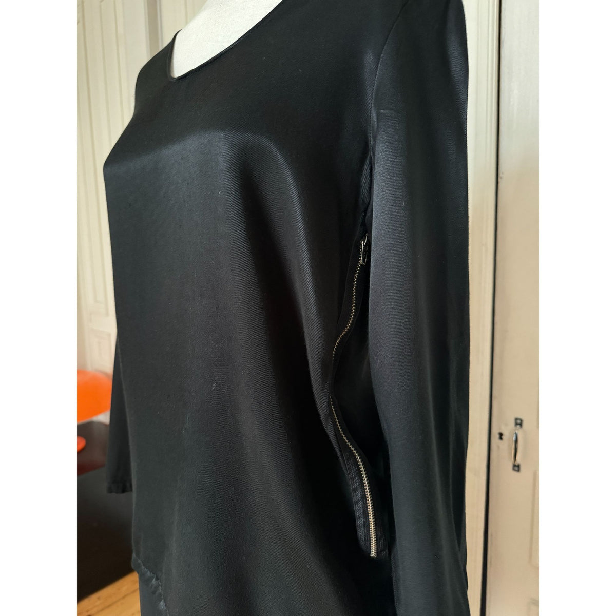 SS 1999 Black Viscose Side-Zip Long-Sleeve Top
