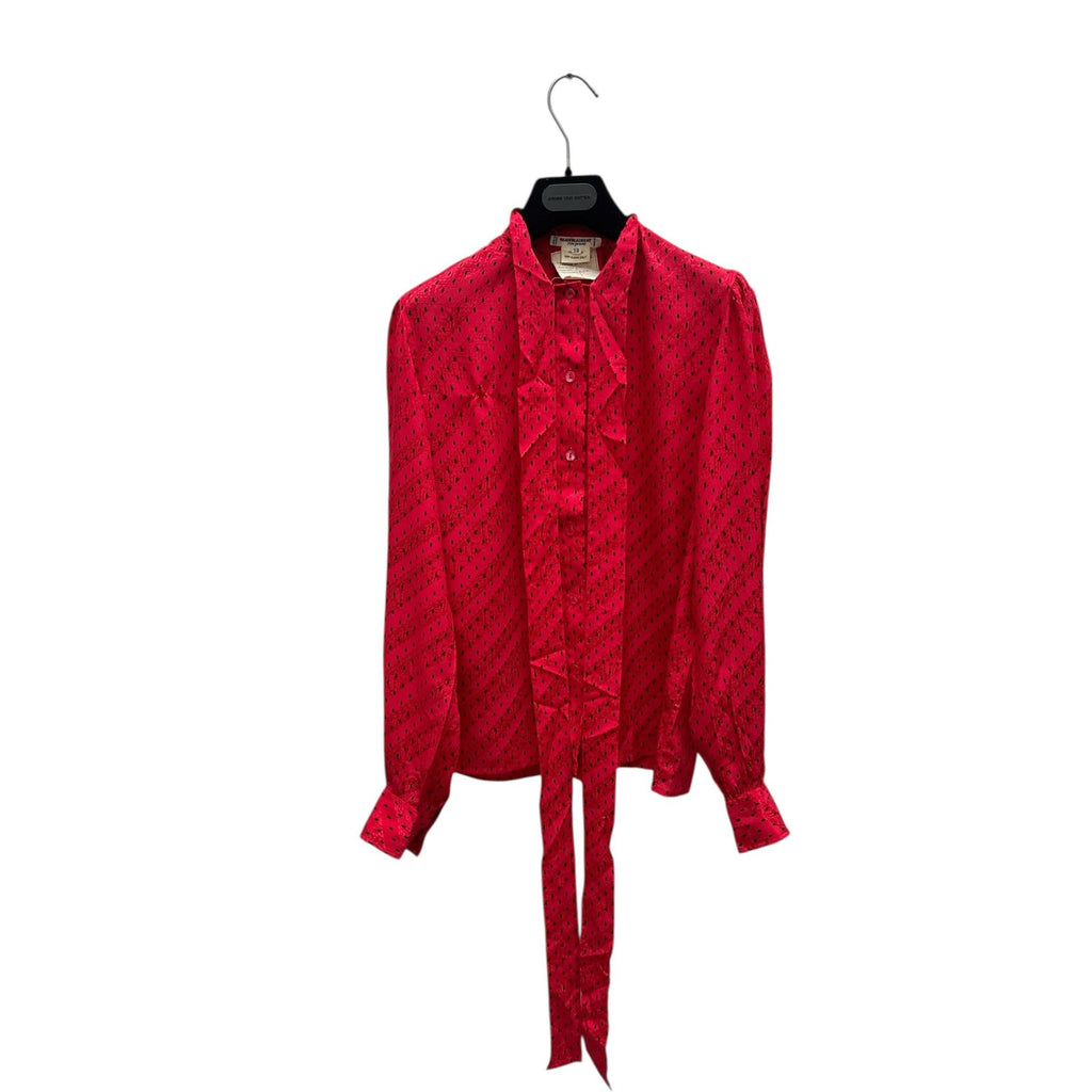 1970s Red Polka Dot Silk Blouse