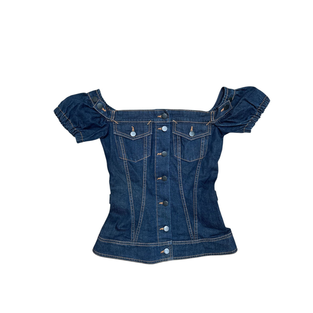 Raw denim bustier top