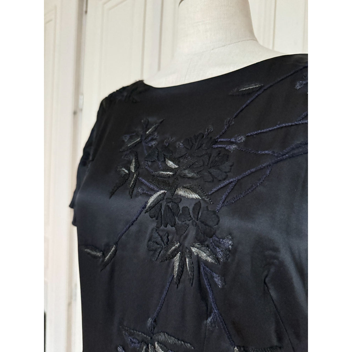 Black Tonal Floral Embroidered Silk Dress