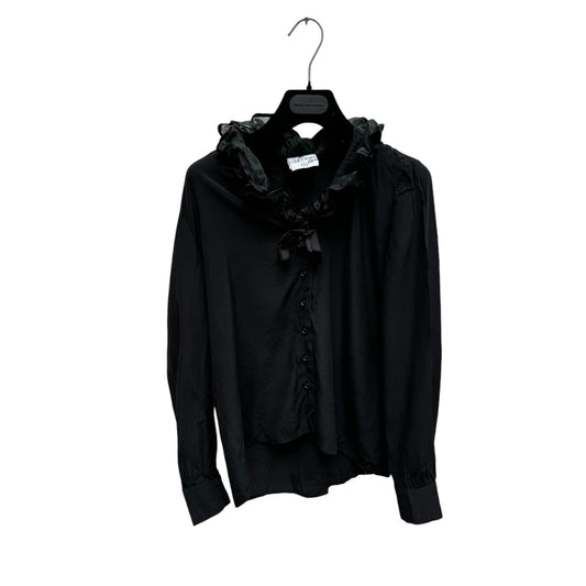 Vintage Black Silk Ruffled Collar Shirt