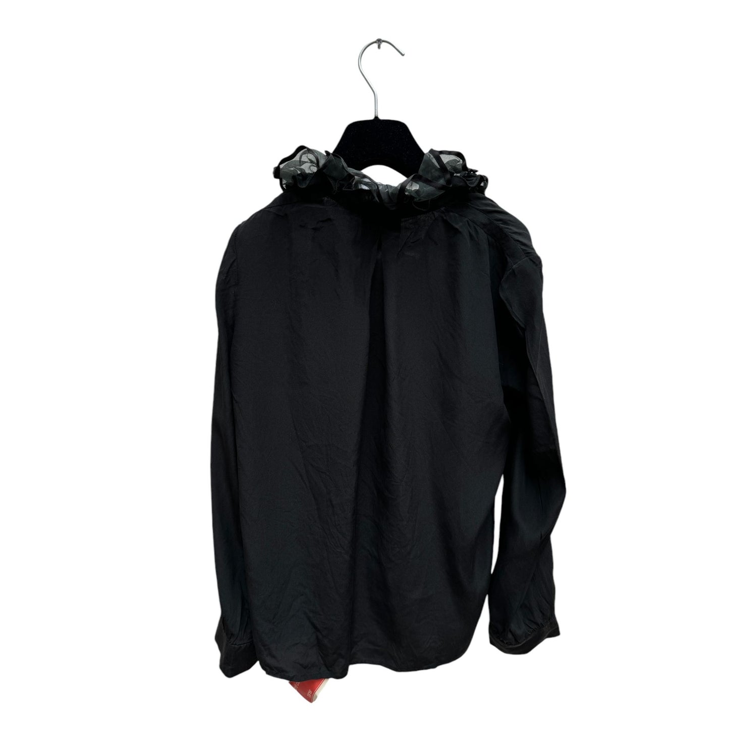 Vintage Black Silk Ruffled Collar Shirt
