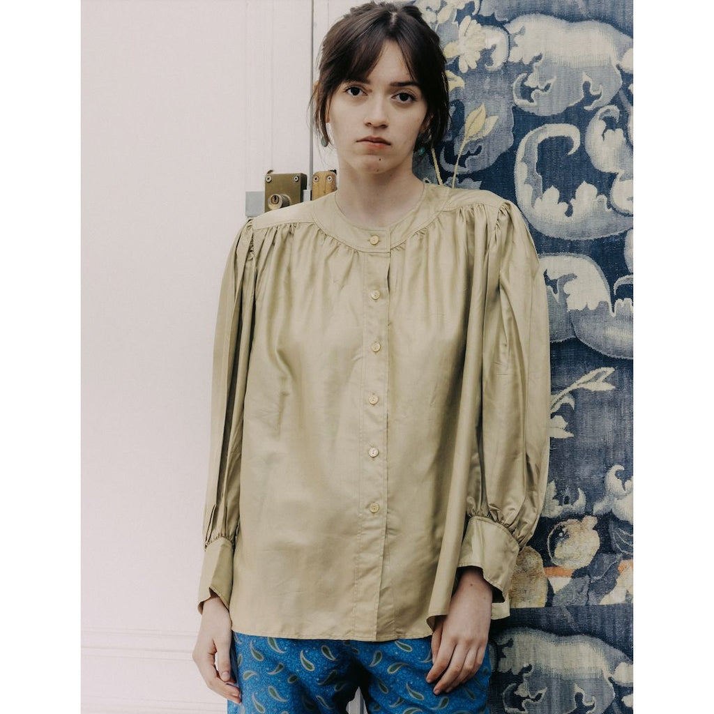 1970s Beige Kaki Silk Shirt