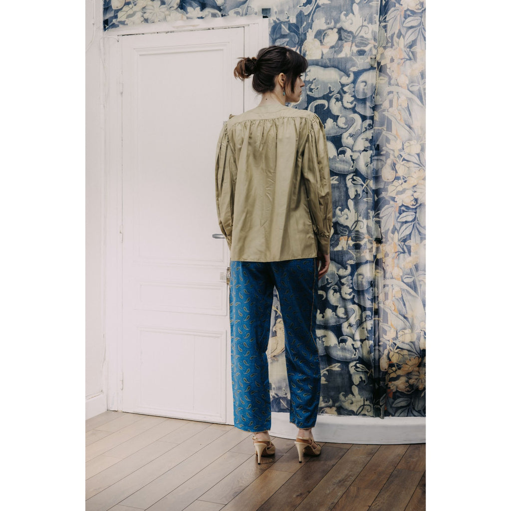 1970s Beige Kaki Silk Shirt