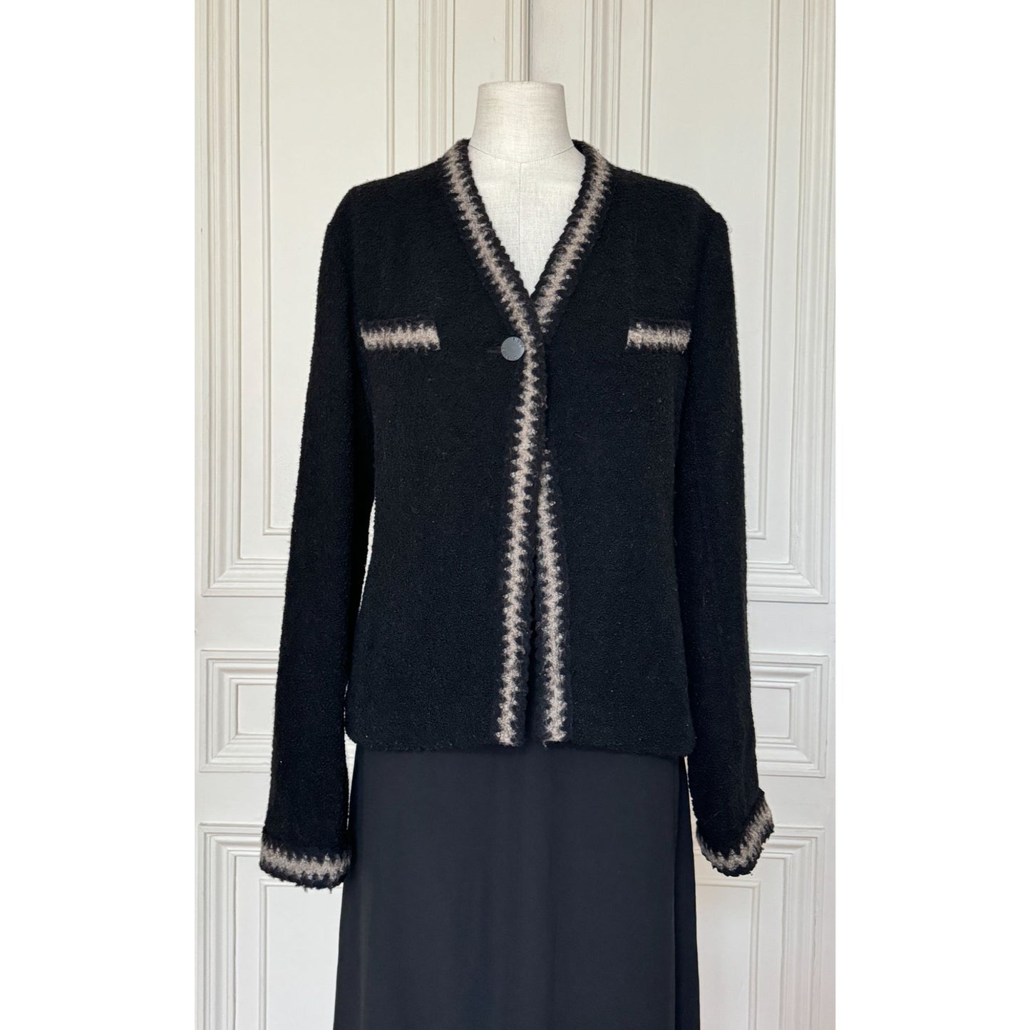Karl Lagerfeld Fall 1998 Runway Collection Black Bouclé Tweed Wool Jacket
