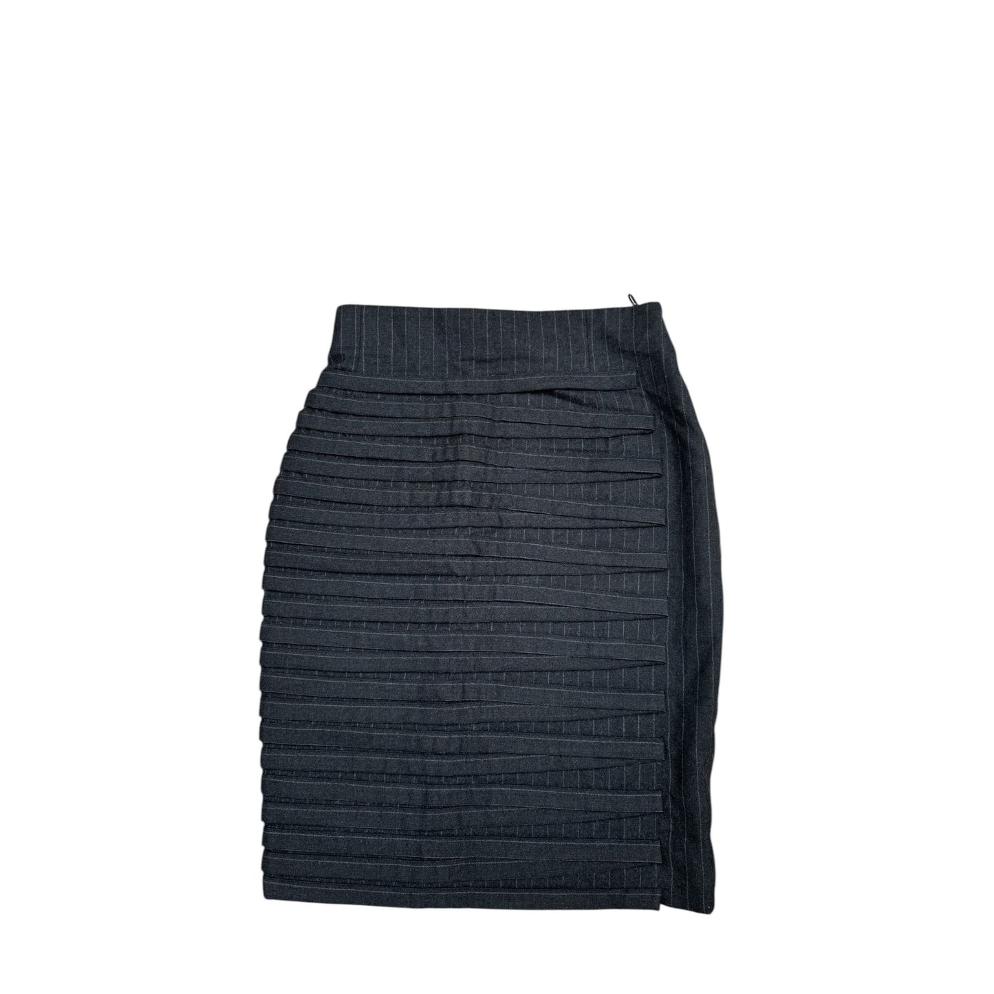 Vintage Grey Wool Striped Mid-Skirt