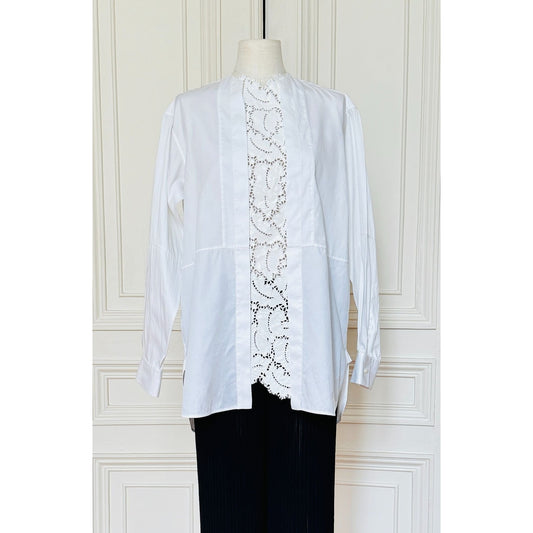 Phoebe Philo White Cotton Shirt with Detachable Lace Front Panel