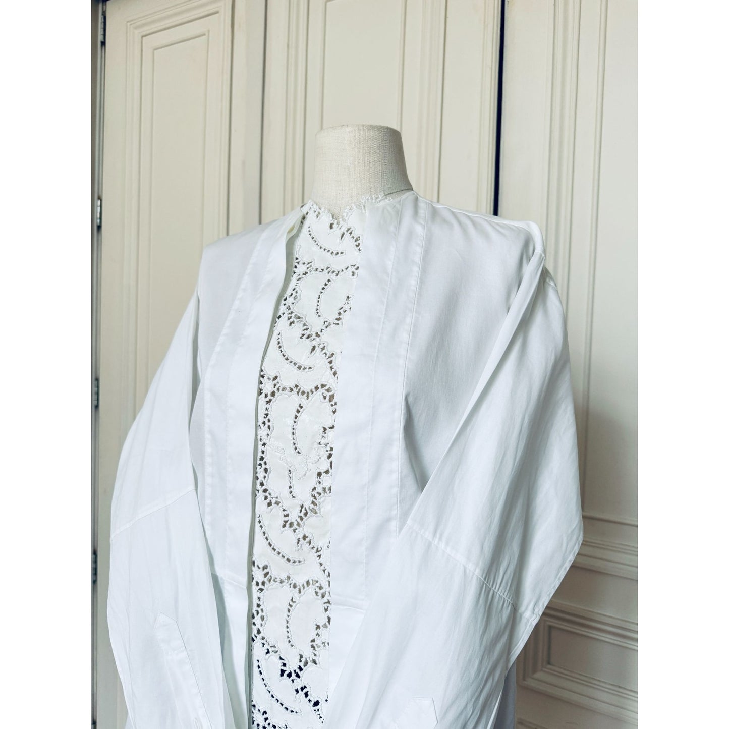 Phoebe Philo White Cotton Shirt with Detachable Lace Front Panel