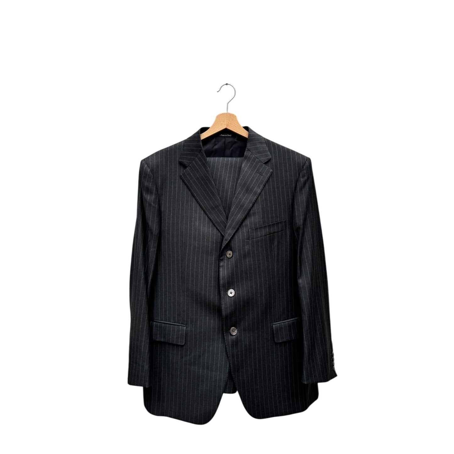 Yves Saint Laurent x Loro Piana Dark Grey Pinstripe Wool Suit Size EU 52 / US 42R