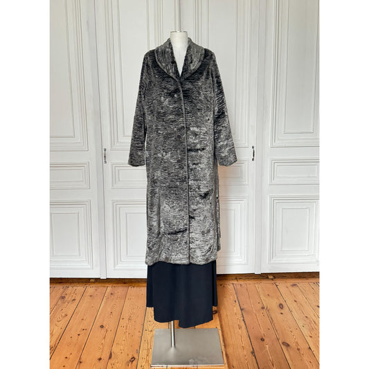 1990s Grey Textured Velvet Long Coat