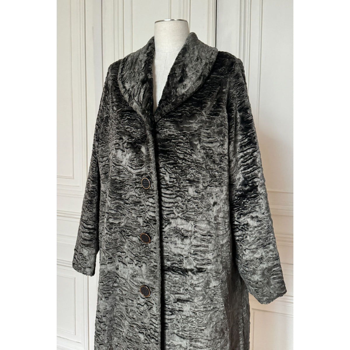 1990s Grey Textured Velvet Long Coat