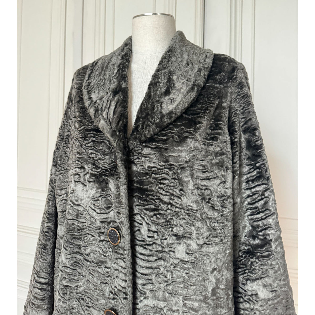 1990s Grey Textured Velvet Long Coat