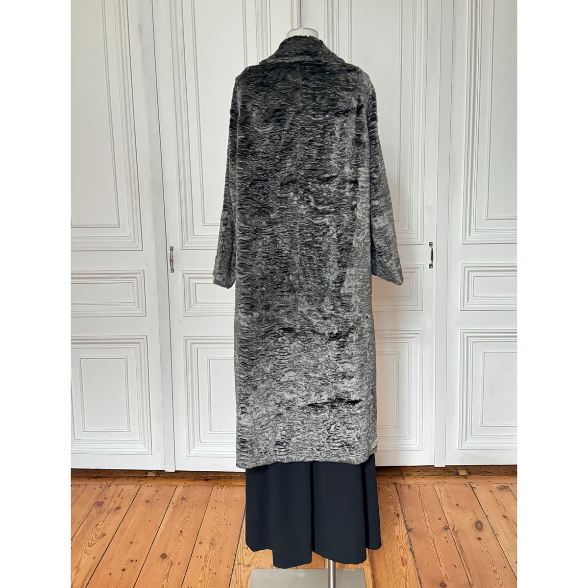 1990s Grey Textured Velvet Long Coat