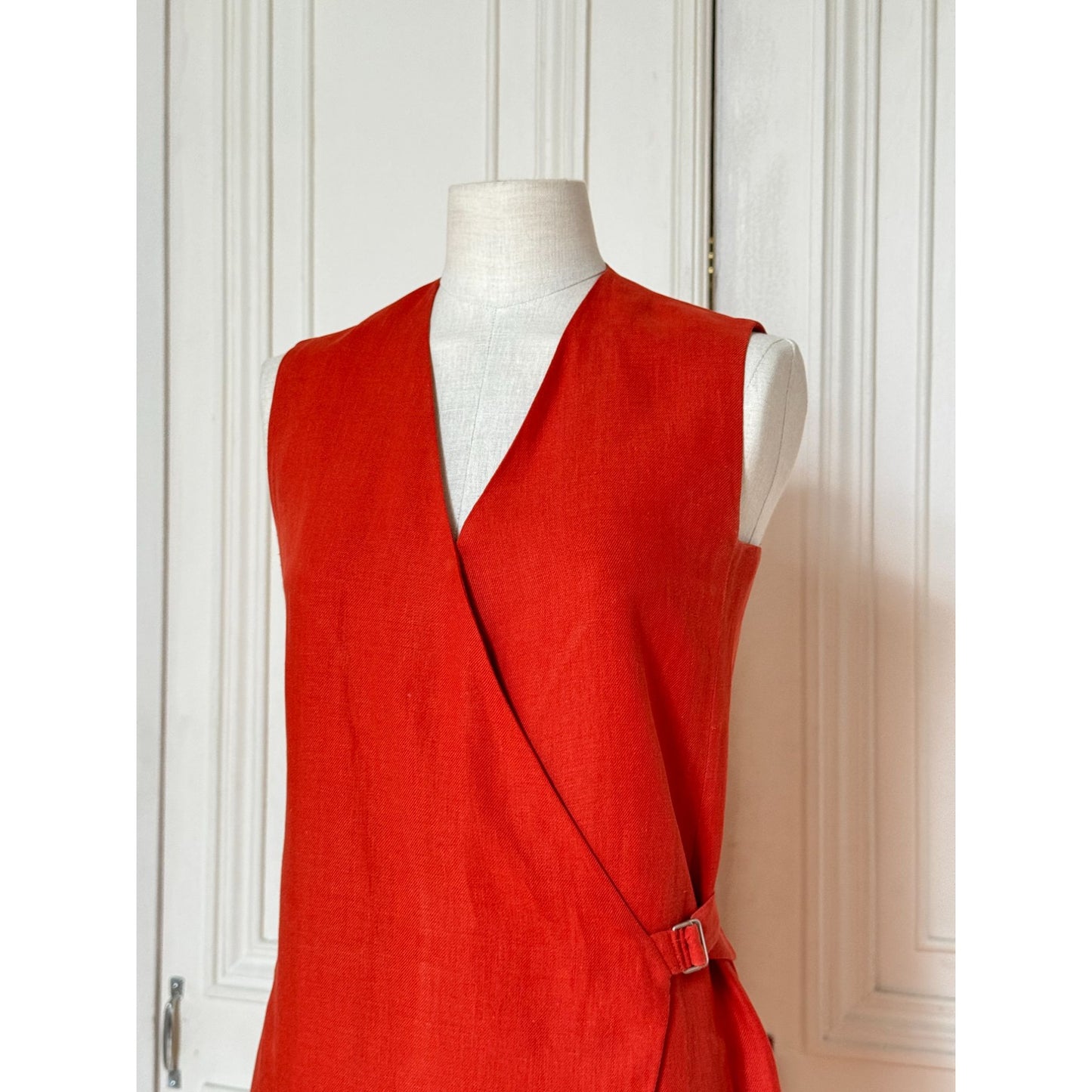 Hermes by Martin Margiela Spring/Summer 2002 Red Linen Wrap Dress
