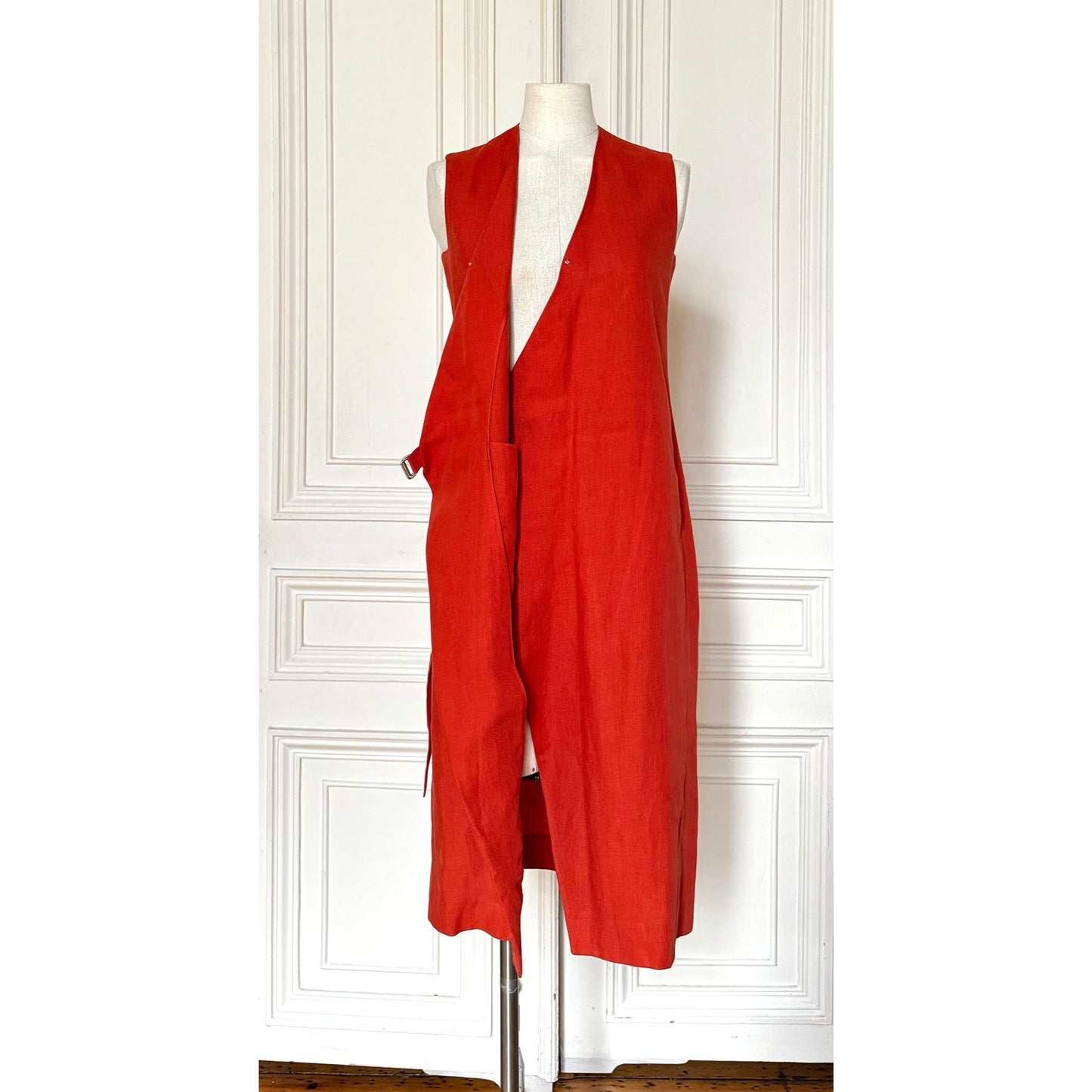 Hermes by Martin Margiela Spring/Summer 2002 Red Linen Wrap Dress