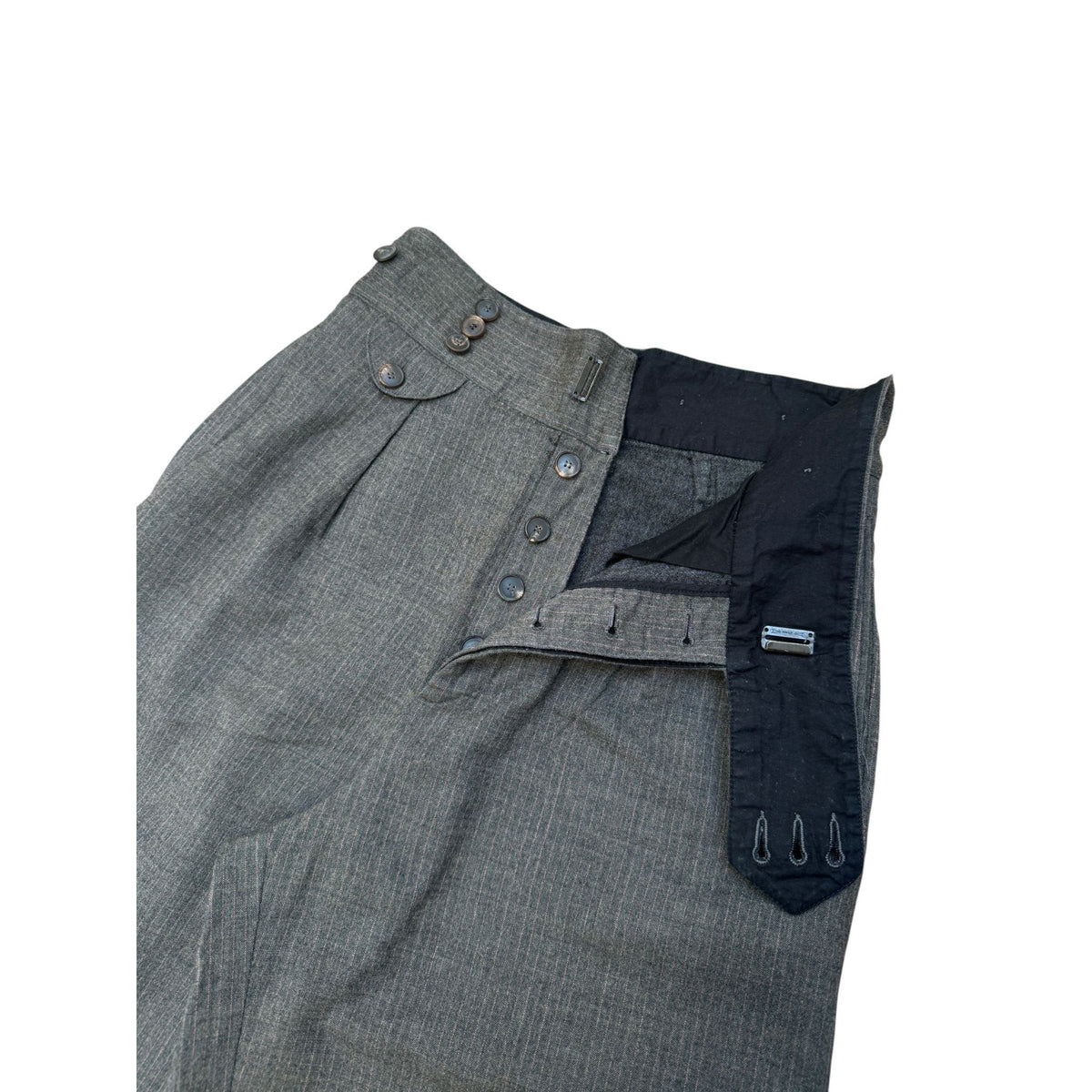 1990s Grey Virgin Wool High-Waisted Pants
