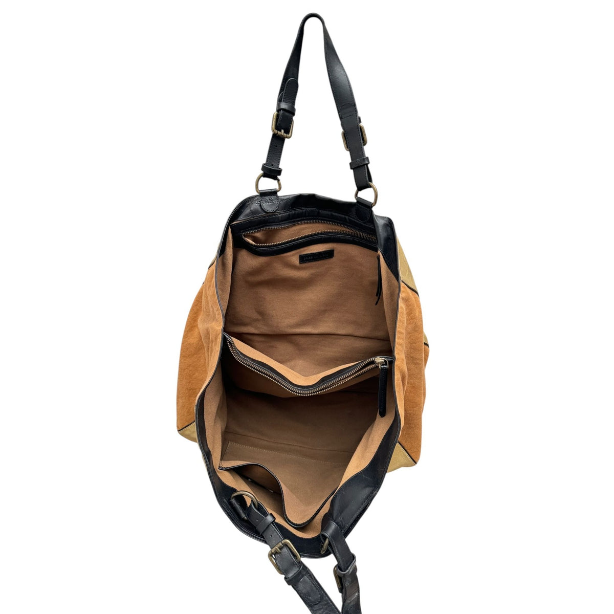 Gold Metallic Leather &amp; Canvas Shoulder Bag