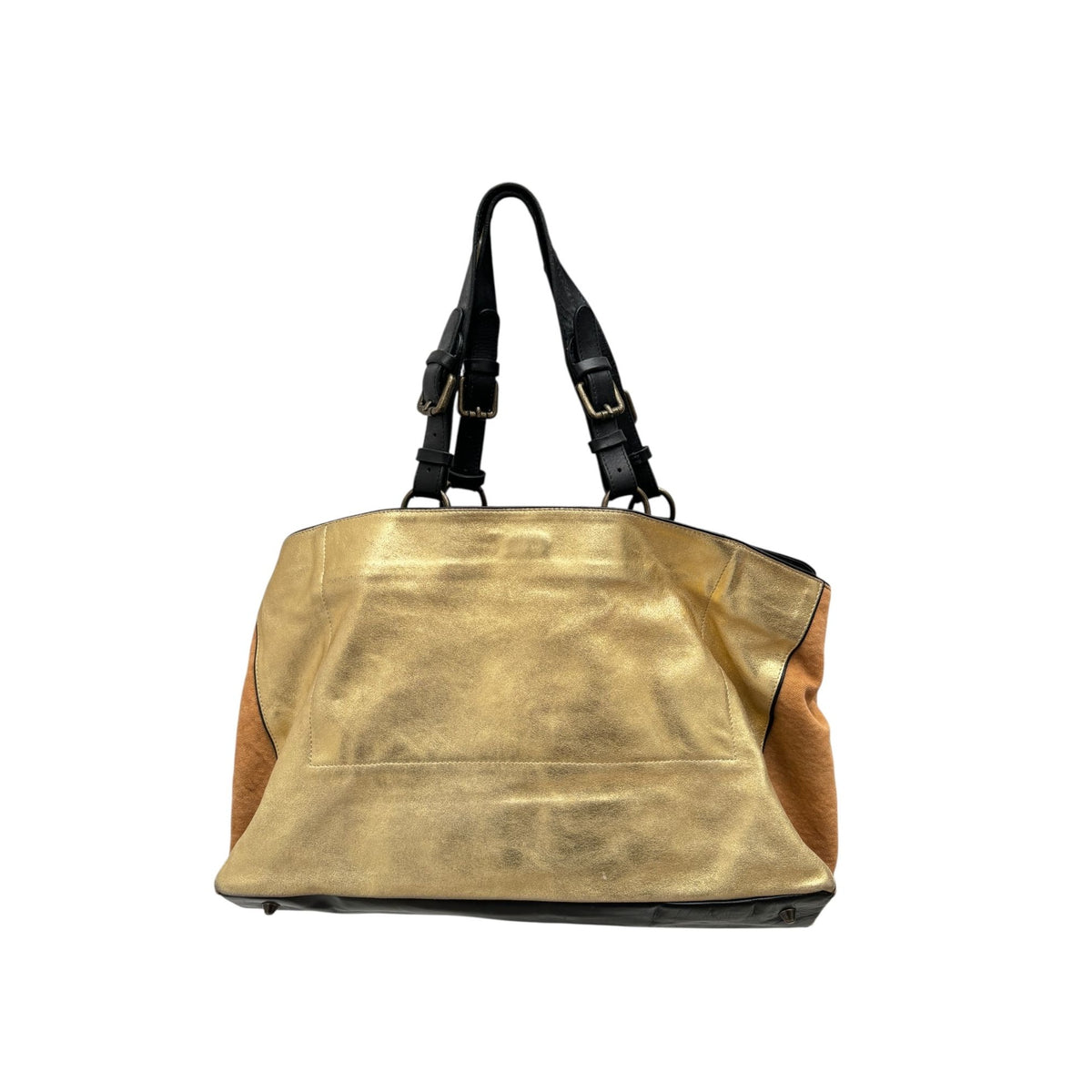 Gold Metallic Leather &amp; Canvas Shoulder Bag