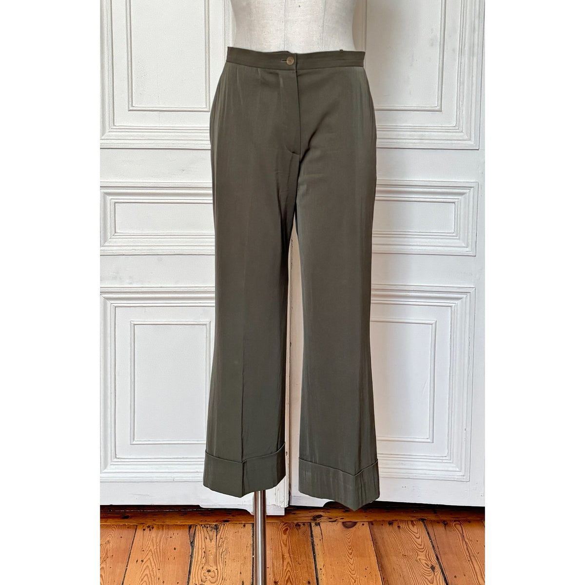1990s Khaki Wool Straight-Leg Trousers