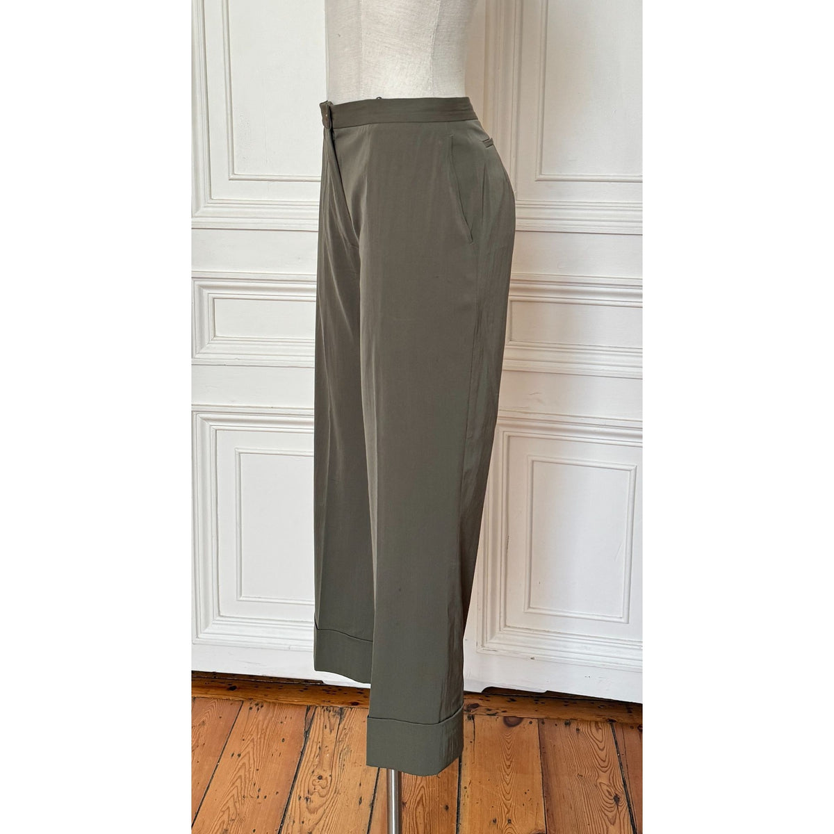 1990s Khaki Wool Straight-Leg Trousers