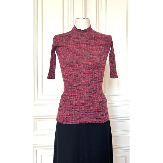 Phoebe Philo Pink &amp; Black Textured Knit Mock-Neck Top