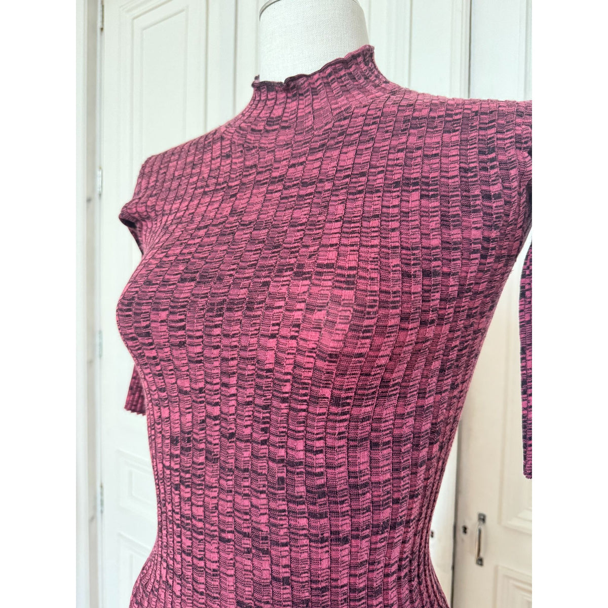 Phoebe Philo Pink &amp; Black Textured Knit Mock-Neck Top