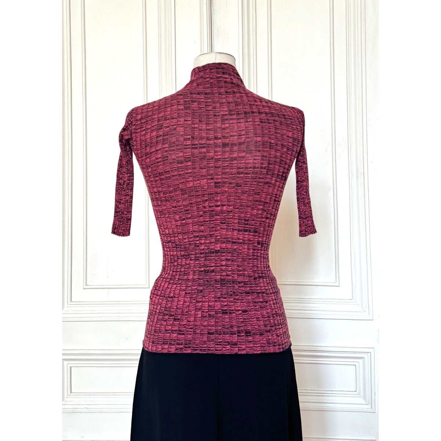 Phoebe Philo Pink &amp; Black Textured Knit Mock-Neck Top