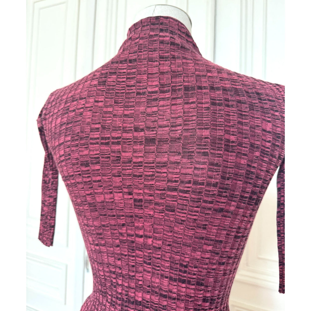 Phoebe Philo Pink &amp; Black Textured Knit Mock-Neck Top