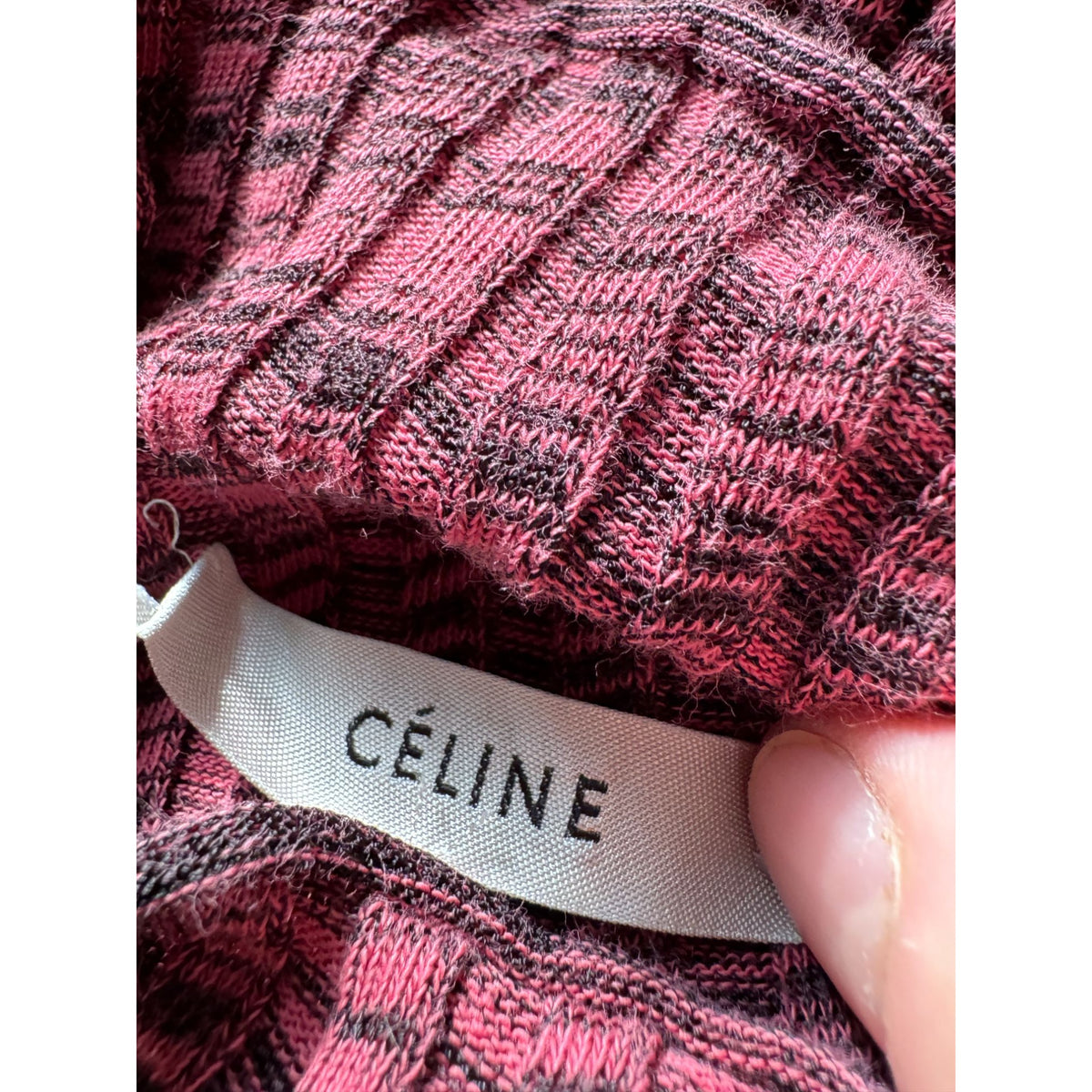 Phoebe Philo Pink &amp; Black Textured Knit Mock-Neck Top