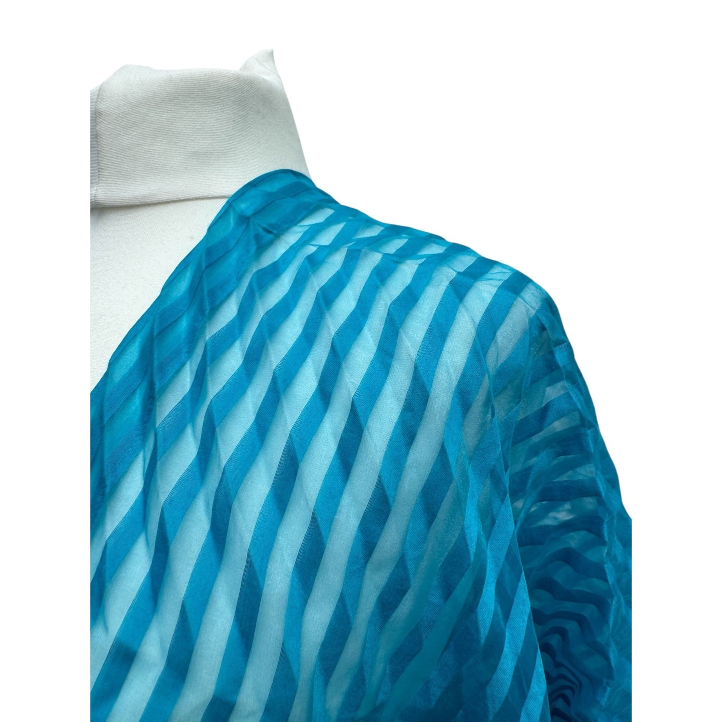 Blue Striped Sheer Pleated Top