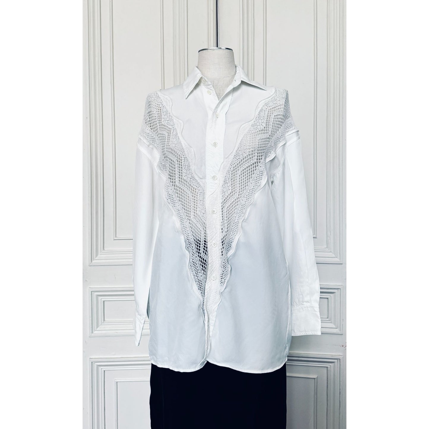 SS 2018  White Button down shirt with lace details