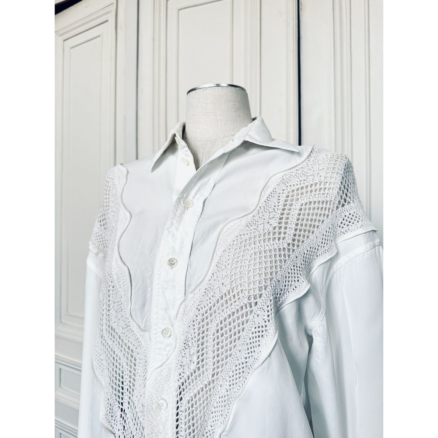 SS 2018  White Button down shirt with lace details
