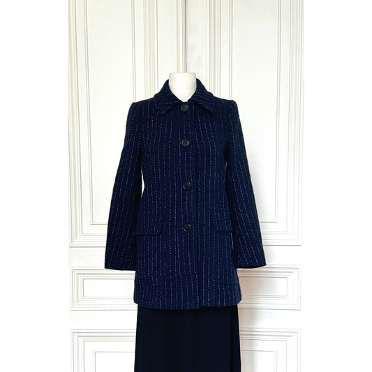 Navy Wool Pinstripe Coat 