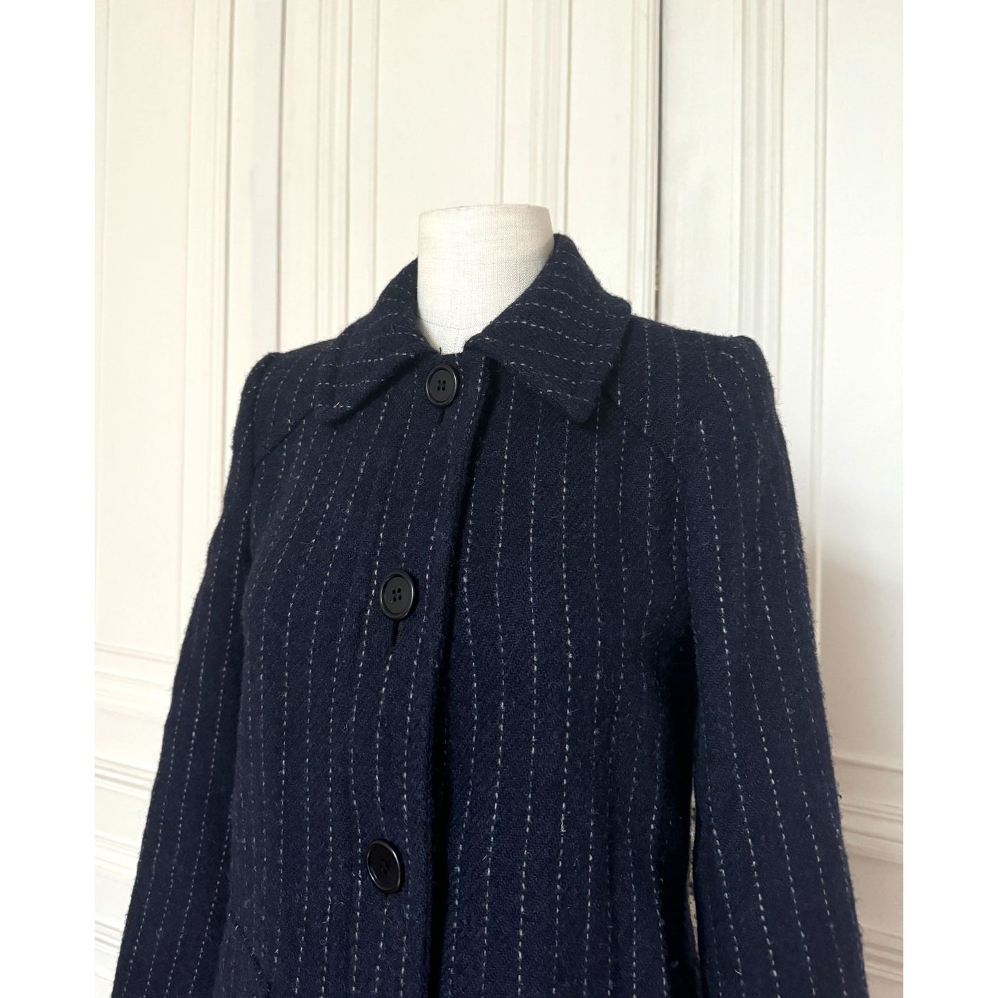 Navy Wool Pinstripe Coat 