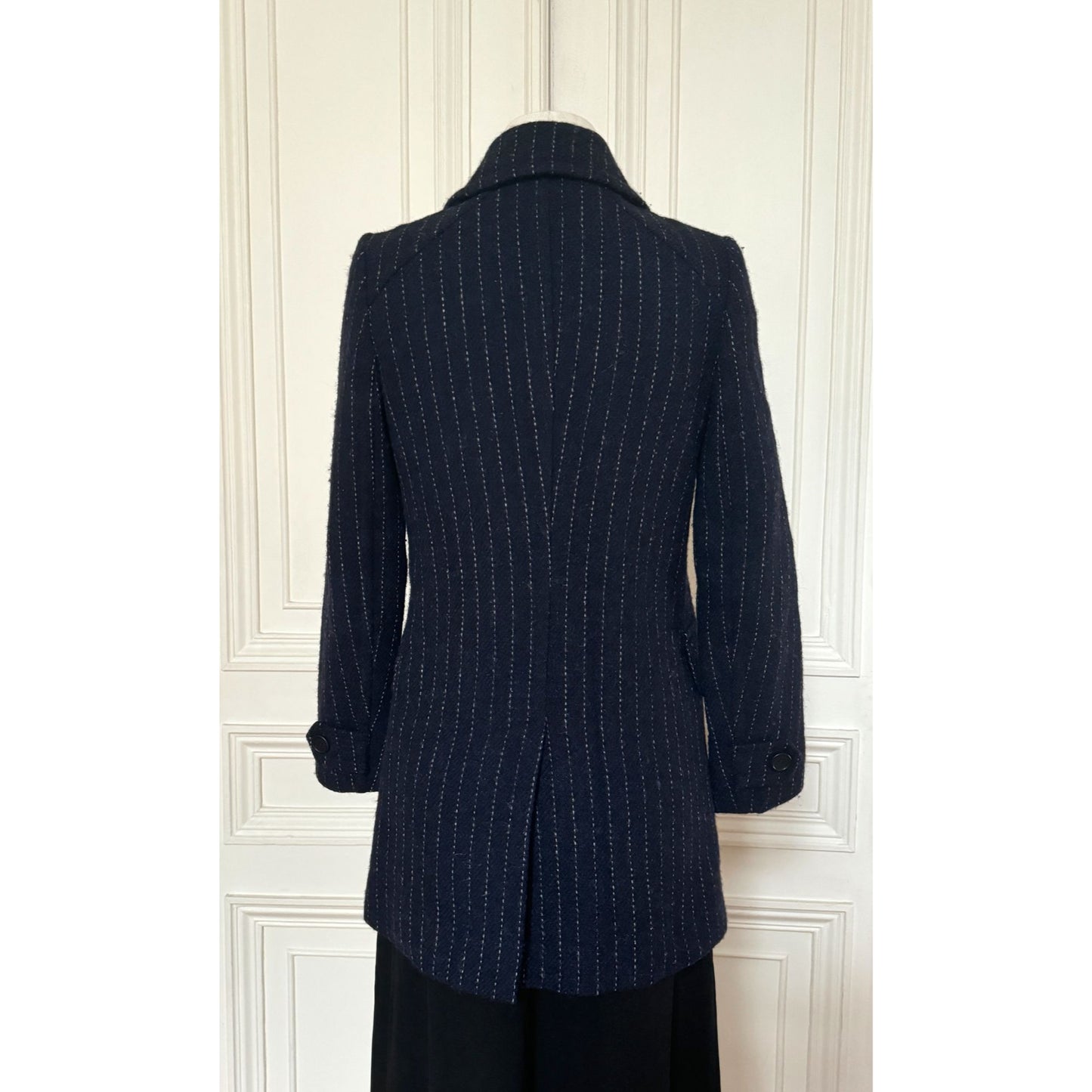 Navy Wool Pinstripe Coat 