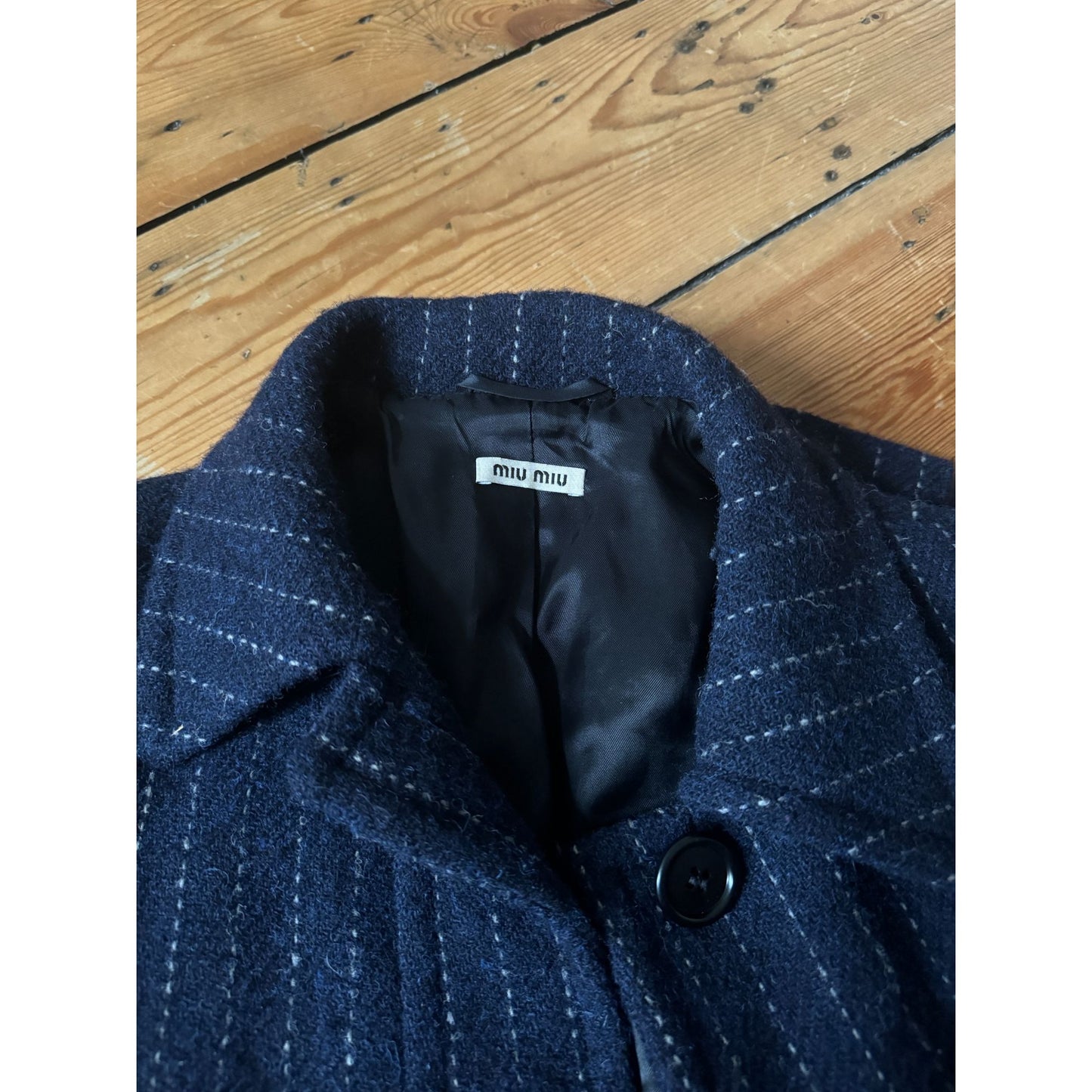 Navy Wool Pinstripe Coat 