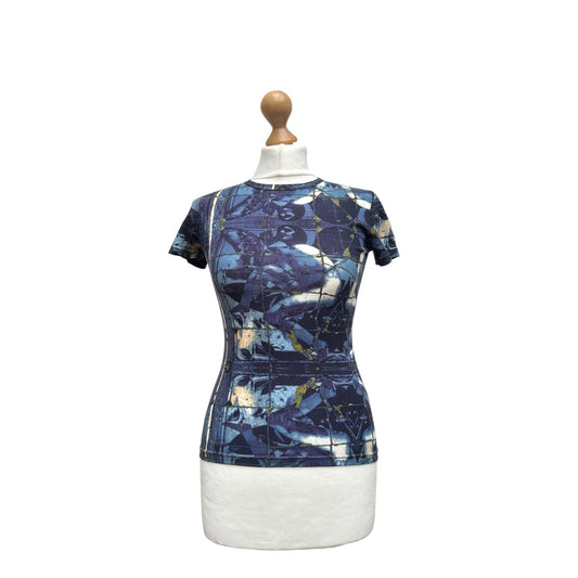 1990s Blue Printed Mesh Top