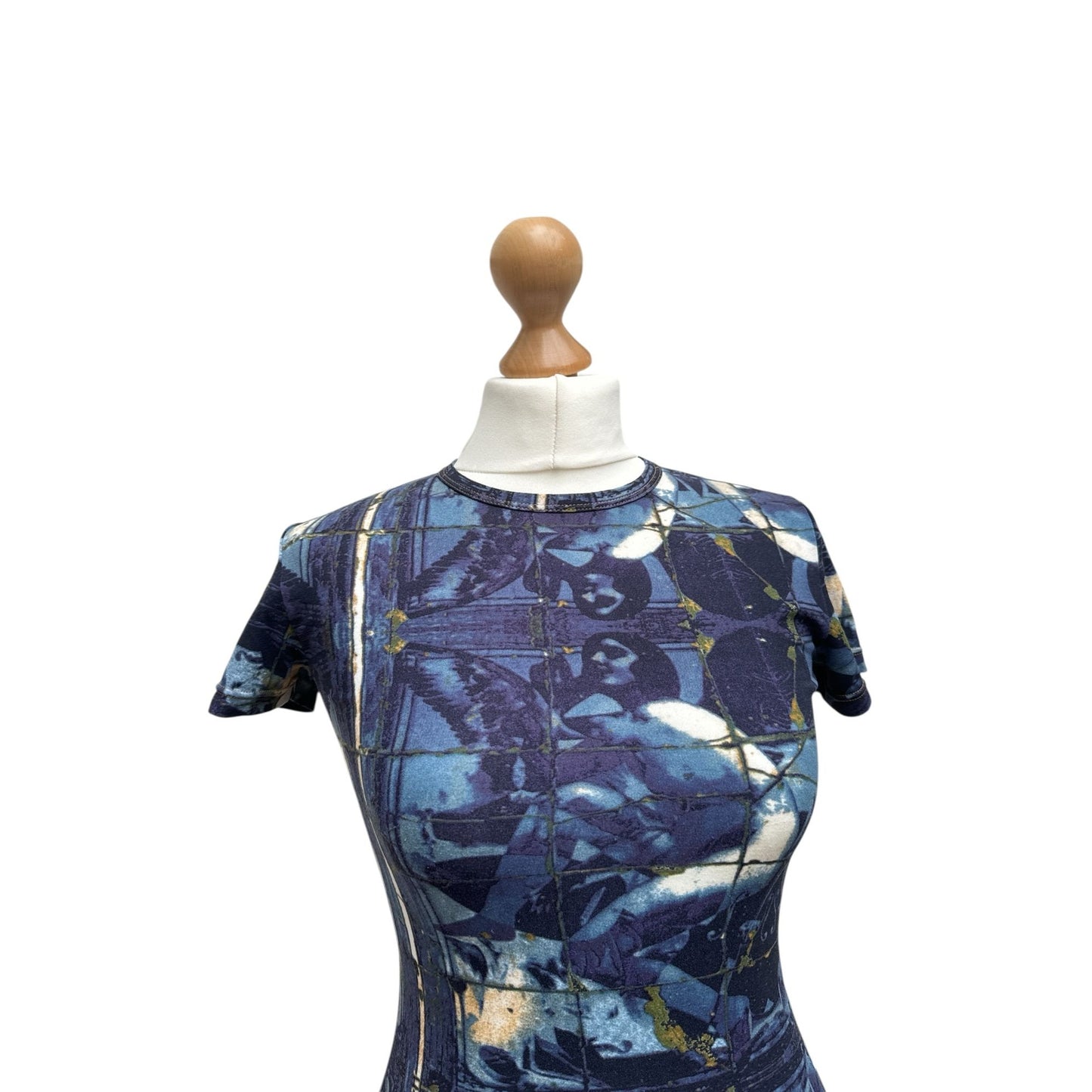 1990s Blue Printed Mesh Top