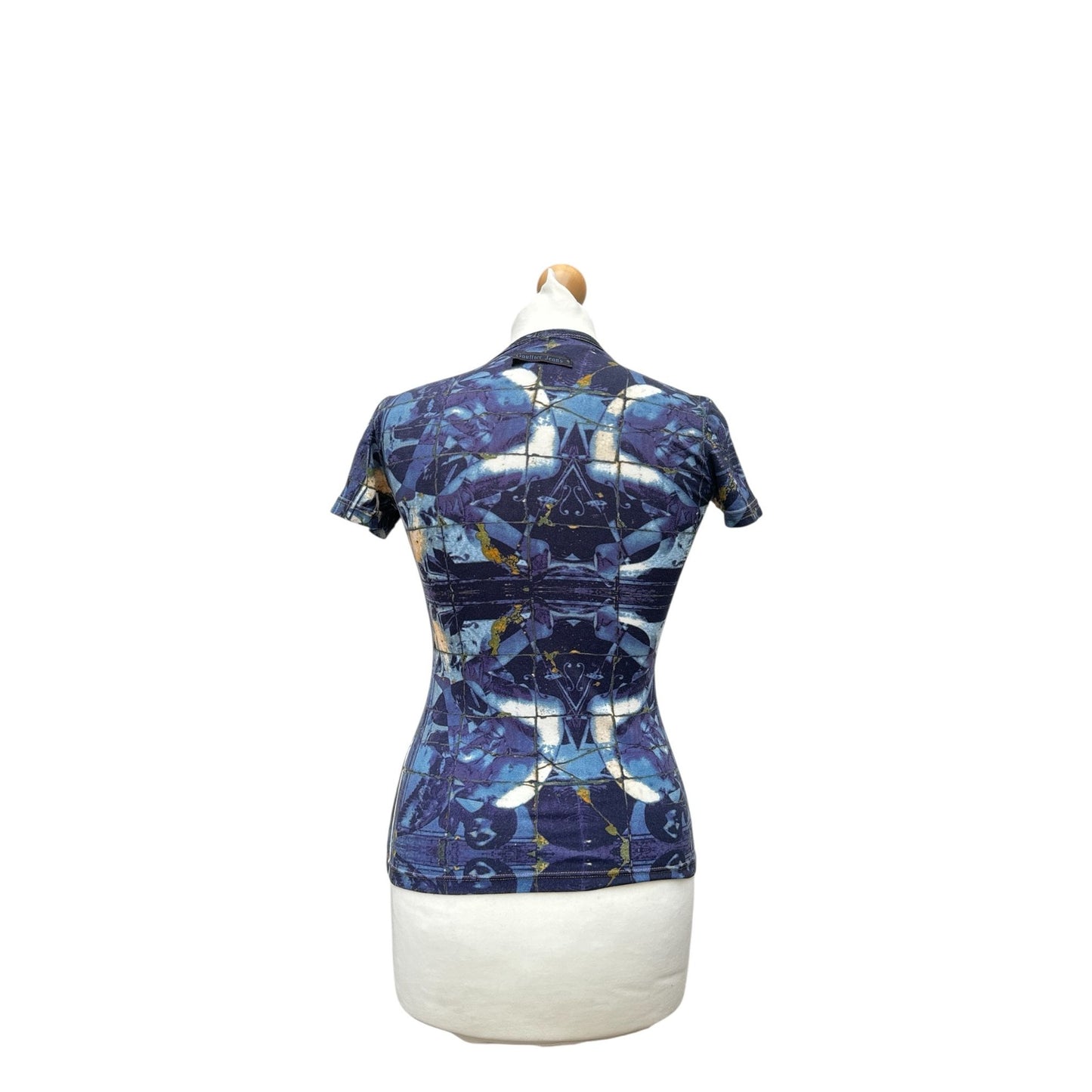 1990s Blue Printed Mesh Top
