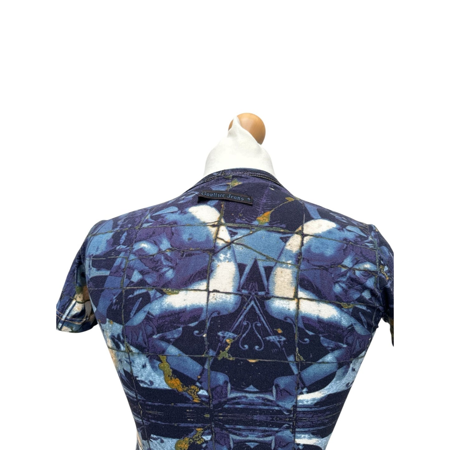 1990s Blue Printed Mesh Top