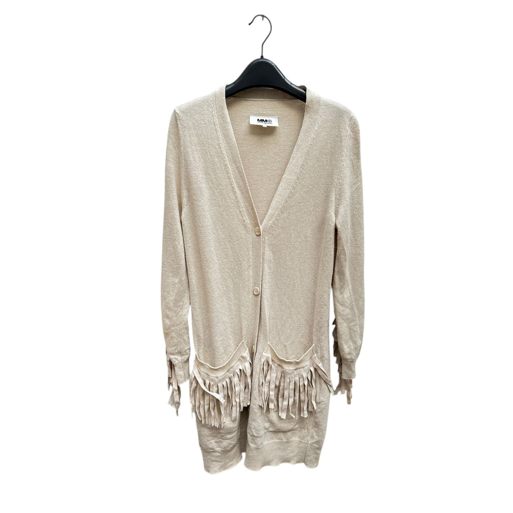 Beige Wool Fringed Cardigan