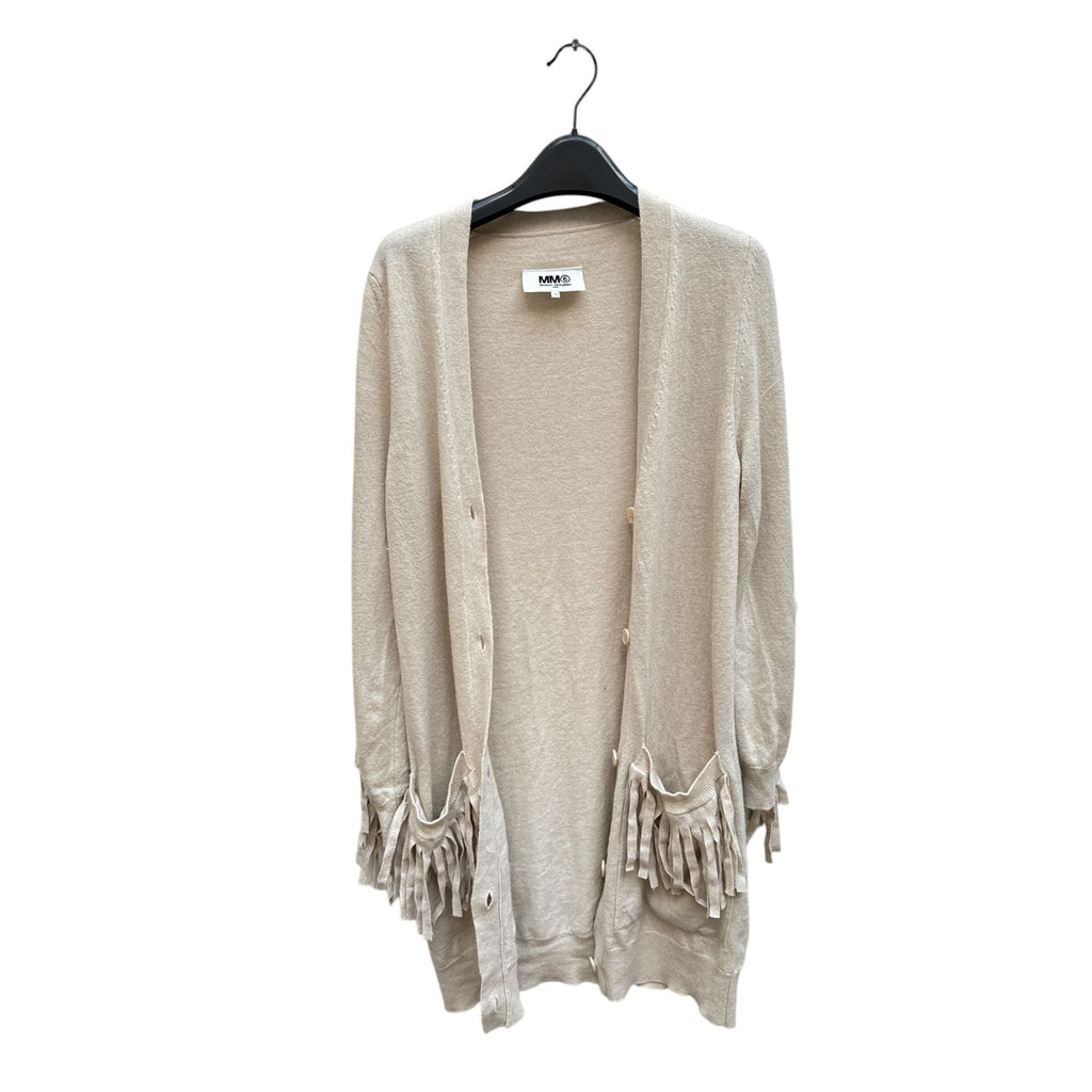 Beige Wool Fringed Cardigan