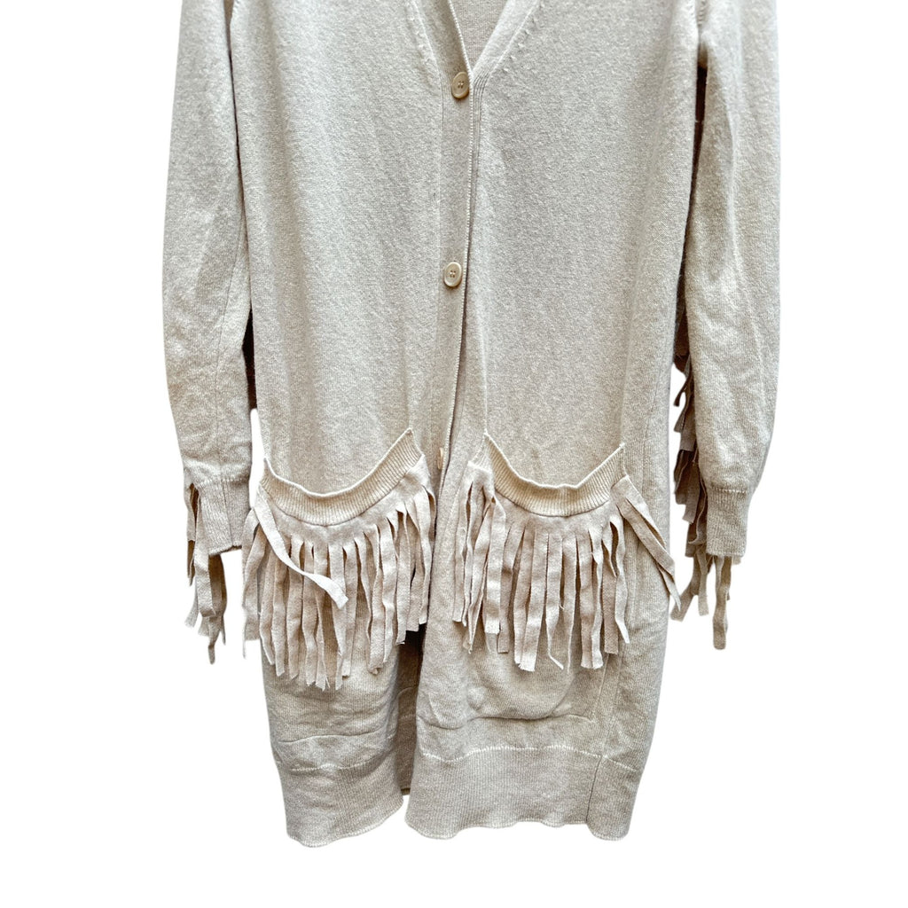 Beige Wool Fringed Cardigan