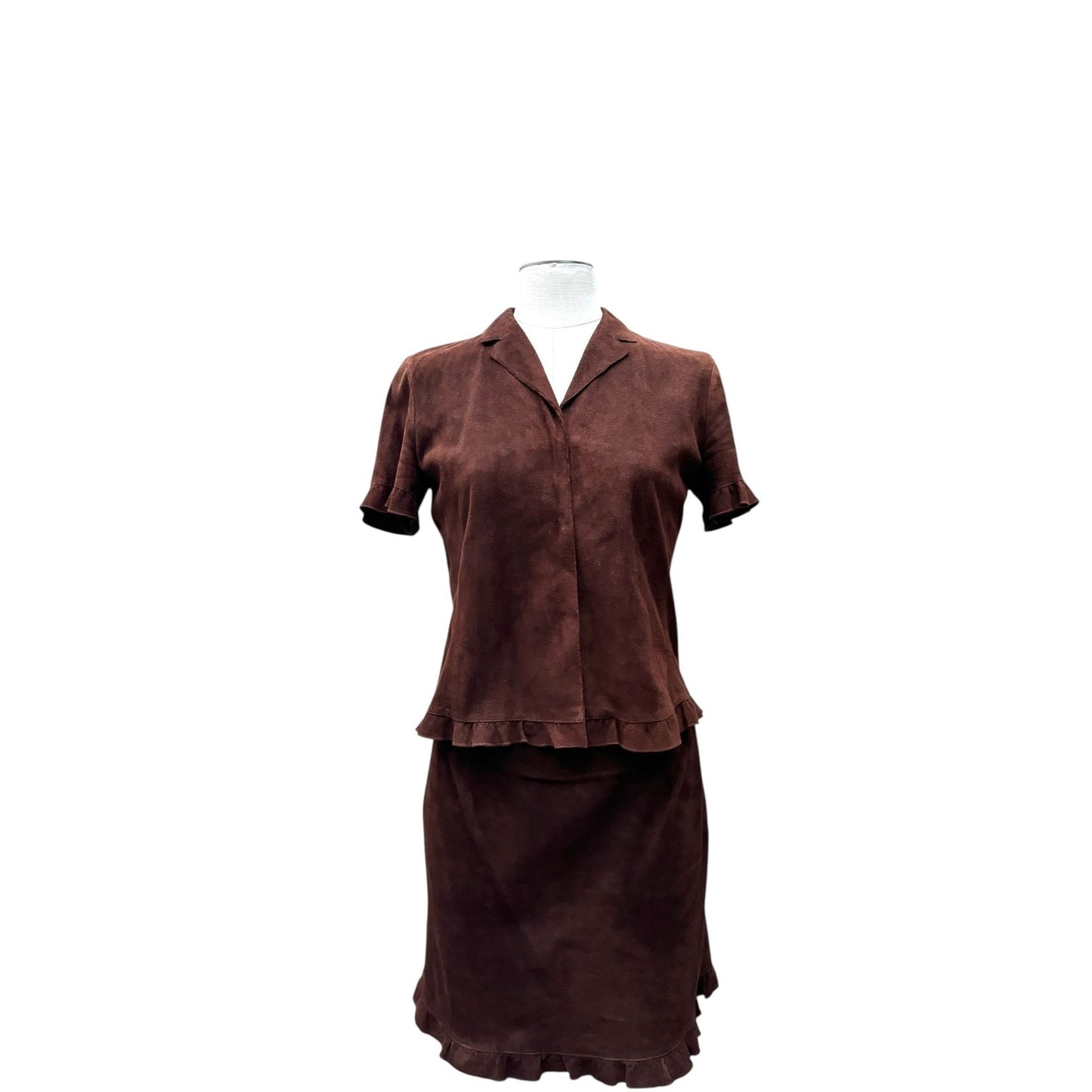 2000s Brown Suede Lambskin Two-Piece Set
