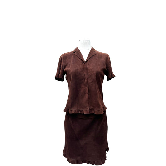 2000s Brown Suede Lambskin Two-Piece Set