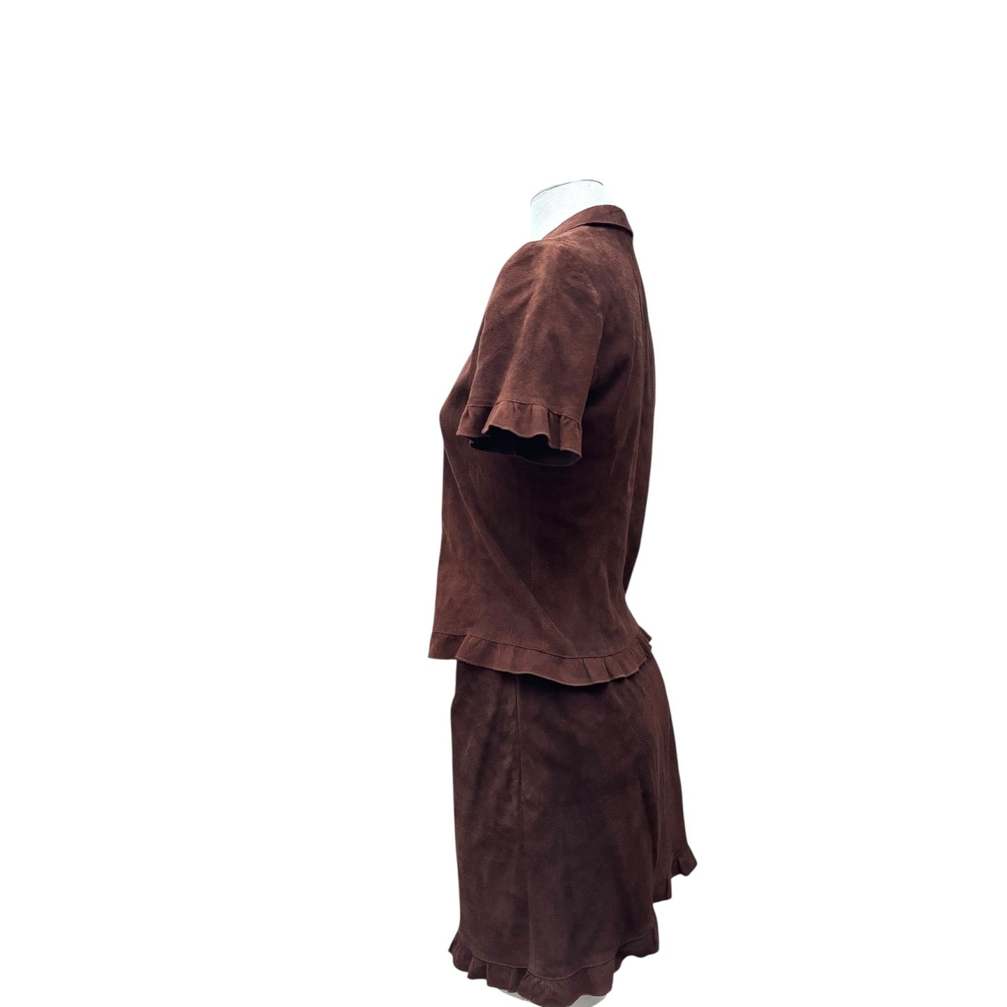 2000s Brown Suede Lambskin Two-Piece Set