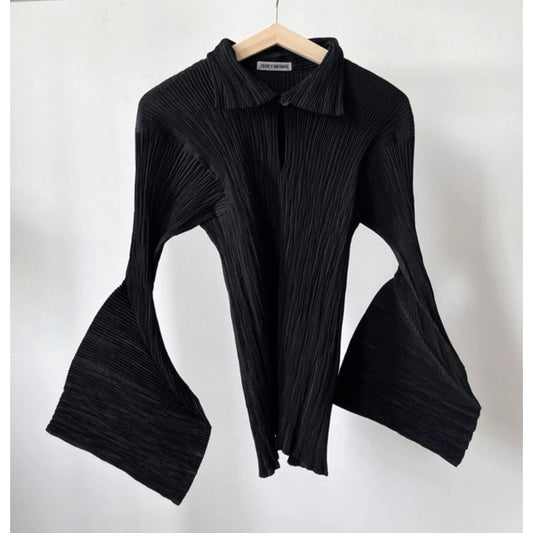Vintage Black Pleated Blouse