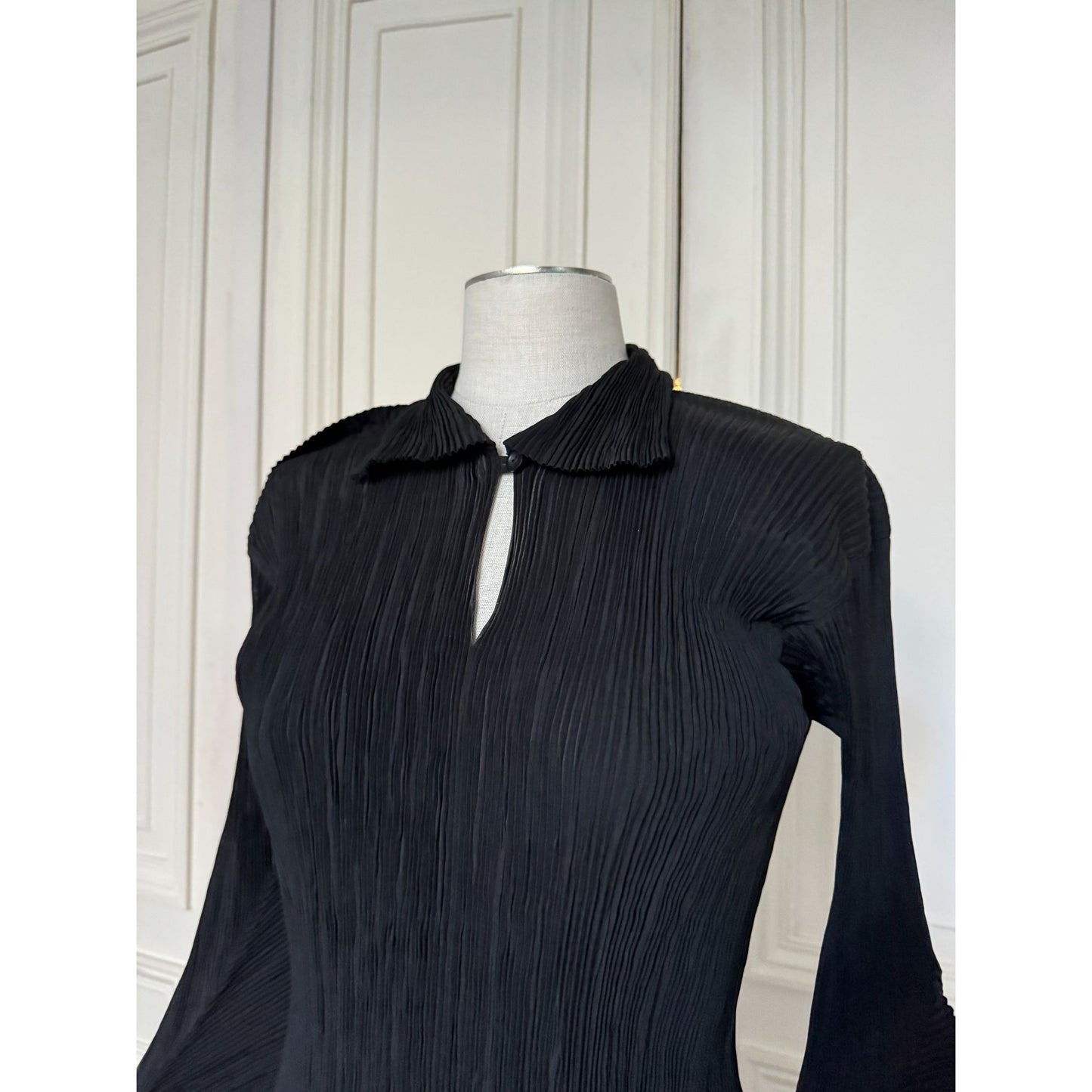 Vintage Black Pleated Blouse