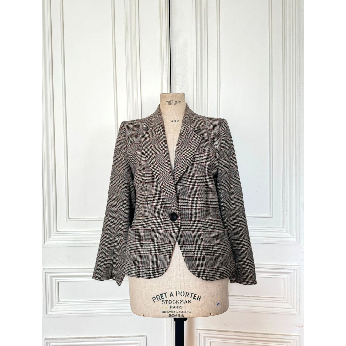 Vintage Grey Checkered Wool Blazer