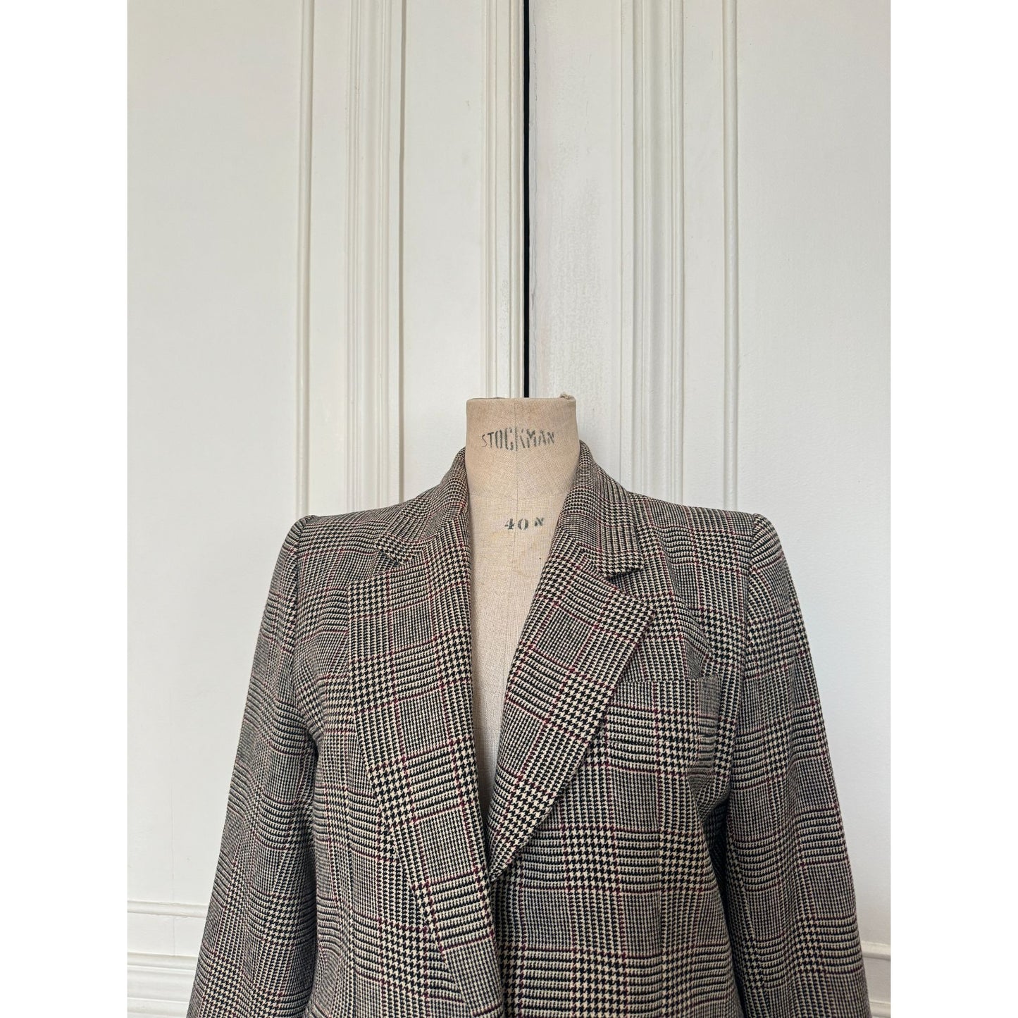 Vintage Grey Checkered Wool Blazer